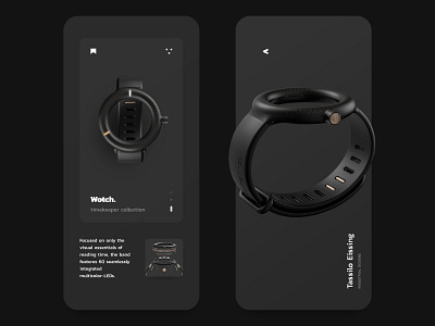 Minimalistic wOtch UI app clock concept dark design futuristic industrial layout minimal minimalistic mobile tech ui ux