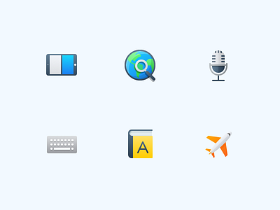 Semi-Flat Feature Icons vol. 2 book dictionary flat globe icons ipad keyboard microphone plane tablet