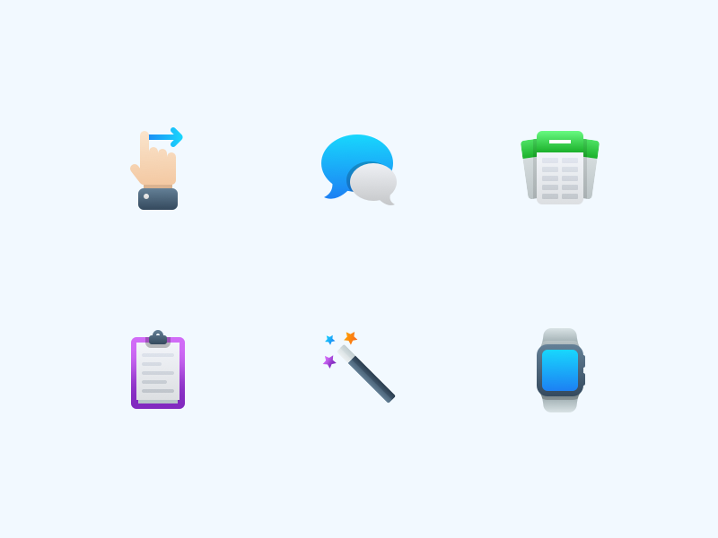 Semi-Flat Feature Icons vol. 3 gradient flat ios watch magic copy clipboard cards message hand gesture icons