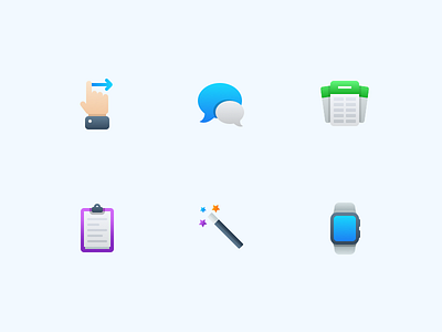 Semi-Flat Feature Icons vol. 3 cards clipboard copy flat gesture gradient hand icons ios magic message watch