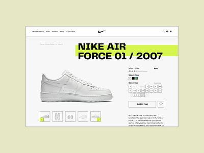 Nike Redesign art direction design ecommerce design graphic design minimal minimalist nike nike air force 1 product page redesign user experience user experience design visual design webdesign website design