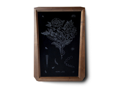 Here Lies Mirror coffin death engraving flowers mirror vanity wood