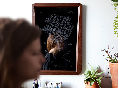 Here Lies Mirror coffin death engraving flowers mirror vanity wood