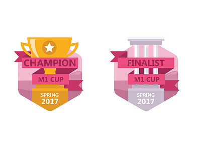 Prize flat icons champion championship cup finalist flat gold icon pink ribbon silver