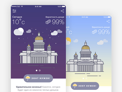 Weather app for IOS animation cathedral city night russia saint petersburg sunny umbrella weather