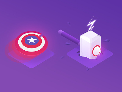 Marvel isometric Icons captain america glow hammer isometric lightning marvel purple shield thor