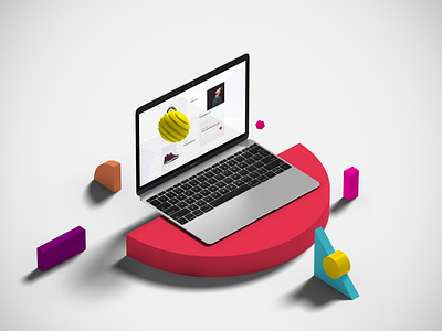 Isometric Macbook with shapes Mockup