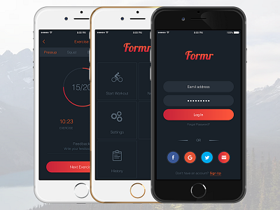 Fitness App 2016 2017 app design dark theme fitness latest login screen mobile app statistic screen today uiux workout