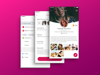 Event App | My Profile 2017 chat create event event app filter latest my profile new year purple uiux