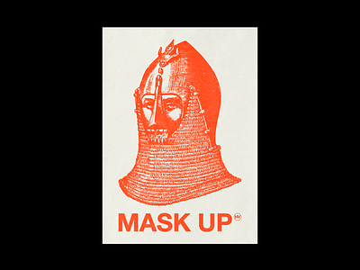 1/2 MASK UP ⒽⓋ armour brutalism coronavirus covid 19 design graphic illustration knight mask medieval minimal poster red type typography