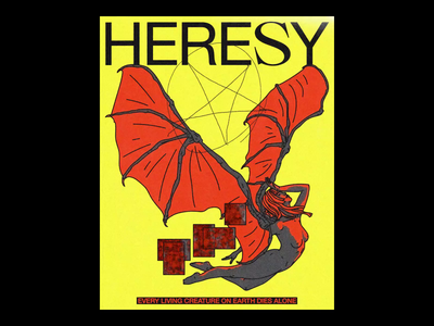 HERE𝐒Y angel brutalism design graphic hell heresy illustration line minimal pentagram poster red satan type typography wings woman