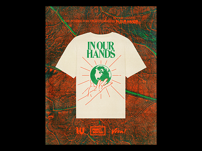 ‘𝐈𝐍 𝐎𝐔𝐑 𝐇𝐀𝐍𝐃𝐒’ T-shirt. Up on Print Social. brutalism climate change earth global warming graphic design green illustration line minimal pollution poster red type typography
