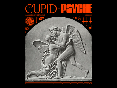 𝐂𝐔𝐏𝐈𝐃+🅿🆂🆈🅲🅷🅴 artwork brutalism classical cupid design graphic line marble minimal poster psyche red statue type typography