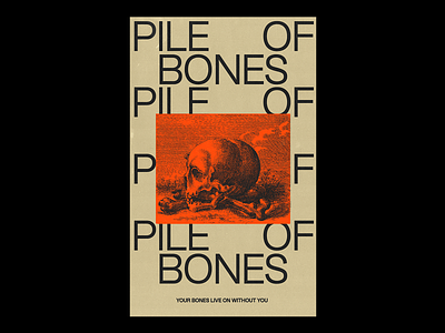 PILE OF BONES bones design graphic illustration layout minimal red skull stacked type typography