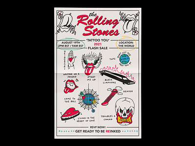 The RollingStones ‘Tattoo You’ 40th Anniversary Flash Sheet art design flash graphic illustration mick jagger minimal music rolling stones tattoo tattoo flash tattoo you the rolling stones type typography