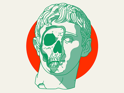 Cleft design graphic green harryvector illustration line minimal portrait red skull statue typography