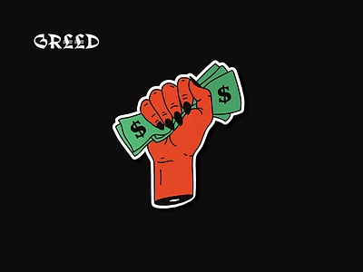 7 Deadly Sins: Greed ✊💵 design devil dollars graphic hands harryvector illustration line minimal red seven sins sticker tattoo type typography