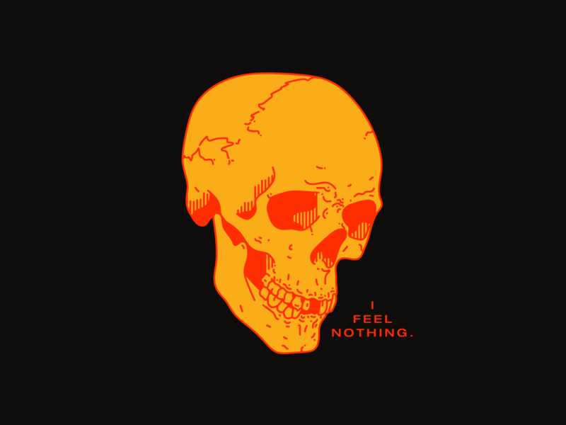 💀I FEEL NOTHING. design graphic halloween illustration line minimal orange red skull spooktober spooky season tattoo type typography