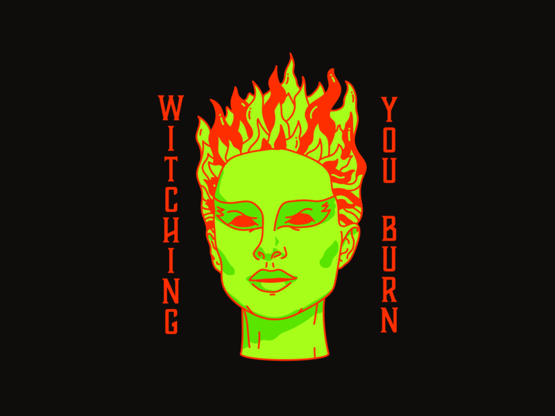 Witching You Burn design fire graphic halloween harryvector illustration line minimal red spooktober spooky type typography witch witchcraft