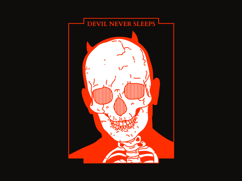 DEVIL NEVER SLEEPS daredevil design devil graphic halloween harryvector illustration line minimal red skull spooktober tattoo type typography