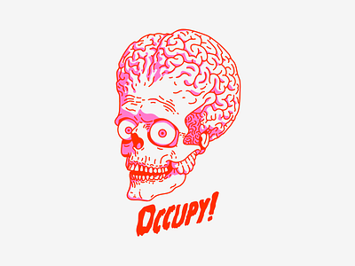 oCCUPY! ack alien design graphic harryvector illustration line mars attacks minimal red sci fi skull tim burton typography