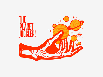 tHE pLANET jUGGLER! design graphic hands harryvector illustration line minimal orange planet red sci fi solar system typography