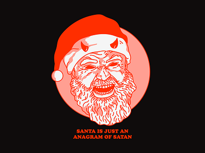 Santa is just an anagram of Satan christmas happy hollidays harry vector illustration minimal outline red santa satan typography vector