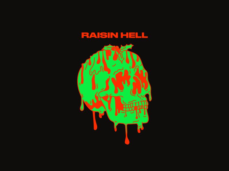 Raisin Hell christmas pudding design graphic harryvector illustration line melt minimal raisins red skull typography