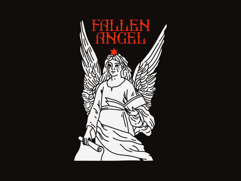Fallen Angel angel christmas design graphic harryvector illustration line minimal red star statue typography