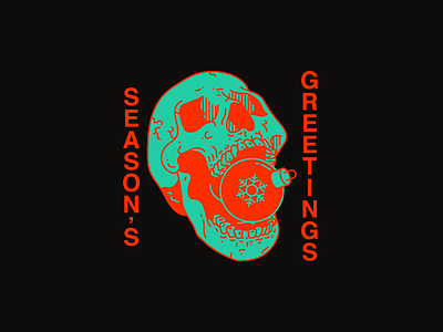 Season's Greetings bauble christmas design graphic harryvector illustration line minimal red seasons greetings skull snowflake type typography