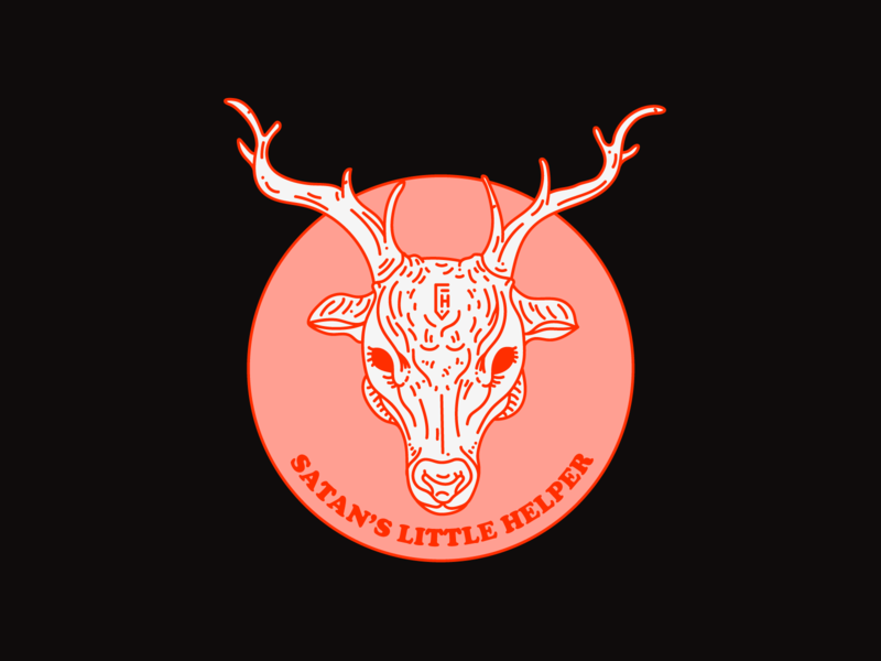 Satan's Little Helper animal badge christmas design graphic harryvector illustration line minimal occult red reindeer satan type typography