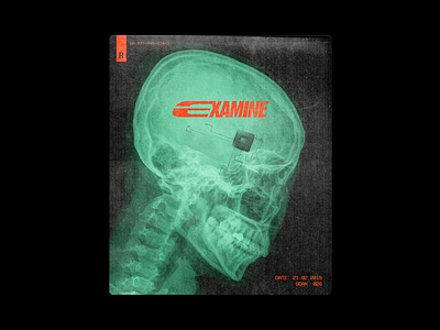 eXAMINE brutalism chip cyborg design graphic mockup red skull type typography x ray