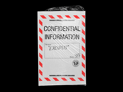 "Exodus" confidential design graphic line mi6 mission mock up plastic wrap poster red type typography