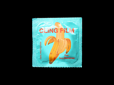 CLING FILM For Sexy Bananas banana brutalism condom design graphic illustration johnny mock up red typography wrapper