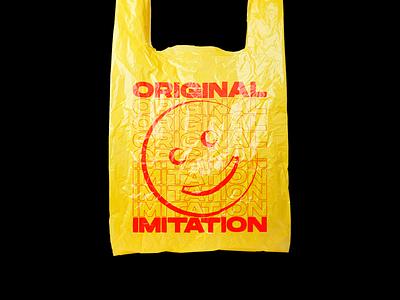 ORIGINAL/IMITATION bag brutalism graphics mock up plastic red repeat smiley type typography