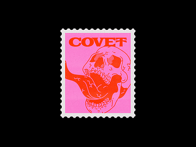 Covet brutalism design graphic illustration line mock up pink red skull stamp