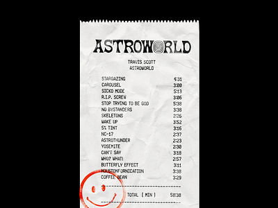 Astroworld Receipt* astroworld brutalism design graphic minimal mock up paper print receipt smiley travis scott type typography