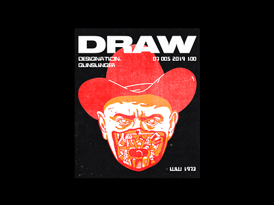 Draw brutalism design graphic gunslinger illustration line minimal orange poster red type typography westworld yul brynner