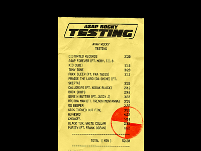 TESTING Receipt* a$ap rocky asap asap rocky brutalism design graphic minimal music paper print receipt red testing type typography