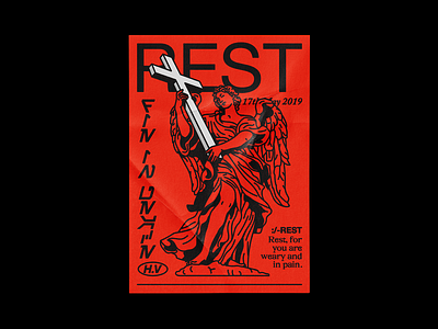 REST brutalism cross death design graphic illustration line minimal poster red rest statue type typography