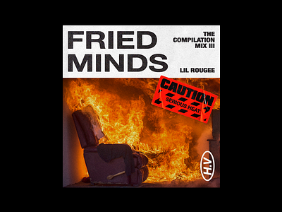 Fried Minds album album cover art brutalism design fire graphic heat lilrougee minimal rap type typography