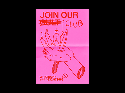 JOIN OUR CLUB brutalism club cult design graphic hand illustration line minimal occult pink poster red type typography