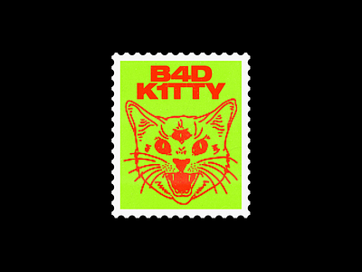 B4D K1TTY cat design graphic green illustration line minimal occult red stamp type typography