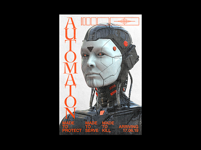 Automaton 3d android brutalism design graphic mech minimal poster red render robot type typography