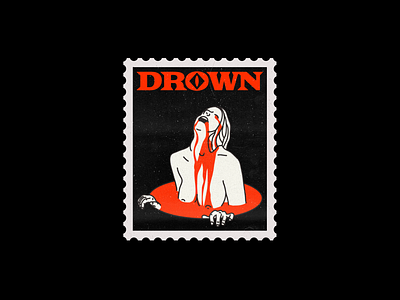 DROWN design drown graphic illustration line minimal red stamp statue type typography