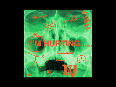 I'M HURTING... brutalism death depression design graphic green illustration line minimal poster red skull type typography