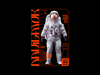 NAVIGATOR 3000 3d astronaut brutalism c4d design figure graphic line minimal nasa poster red render scifi space type typography