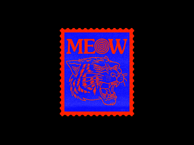 ME O⃣ W blue brutalism cat design graphic illustration line meow minimal red stamp tiger type typography