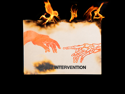 D̶I̶V̶I̶N̶E̶ INTERVENTION brutalism burn death design flames graphic illustration line minimal poster red skeleton touch of god type typography