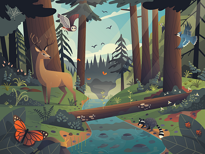 Redwood Forest Puzzle deer design forest illustration nature puzzle redwood san francisco vector